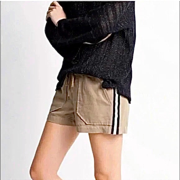 ZADIG & VOLTAIRE Paro Linen Short Side Stripe Tan Khaki - Picture 1 of 12